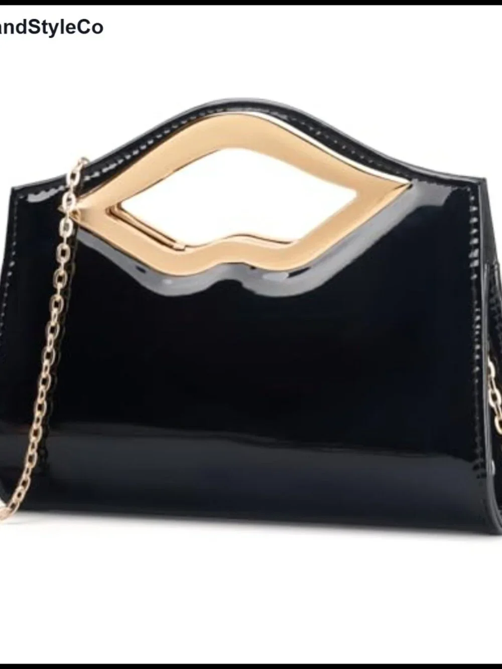 Patent Leather Evening Clutch Purse Lip Metal Grip Handle Handbag for Cocktail